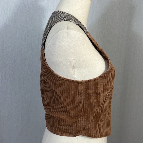 Love Riche brown corduroy and plaid back cropped vest size M - Picture 5 of 6
